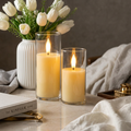 LED flameless candles lifestyle with flowers